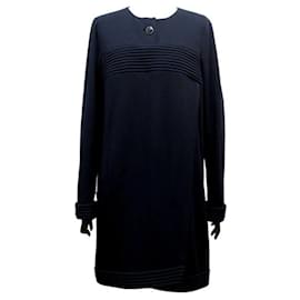 Chanel-CHANEL DRESS P44741V21513 L 42 THICK IN NAVY BLUE WOOL-Navy blue