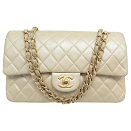 Chanel-VINTAGE SAC A MAIN CHANEL CLASSIQUE MEDIUM CUIR IRIDESCENT A01112 HANDBAG-Beige