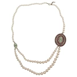 Chanel-CHANEL NECKLACE LONG PEARLS AND GRIPOIX PATTERN 90-95 CM 2014 PEARLS NECKLACE-Cream