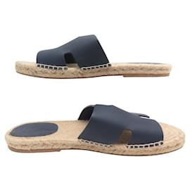 Hermès-HERMES ANTIGUA H201485ZH ESPADRILLES SANDALS IN LEATHER 43 SHOES-Navy blue