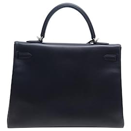 Hermès-HERMES KELLY II 35 SELLIER BOX LEATHER BLUE 2003 SHOULDER BAG-Navy blue