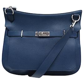 Hermès-SAC A MAIN HERMES JYPSIERE 34 EN CUIR TAURILLON CLEMENCE BLEU DE MALTE HAND BAG-Bleu Marine