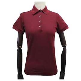 Hermès-NEW HERMES POLO TSHIRT SELLIER T34 XXS IN BORDEAUX COTTON TOP-Dark red
