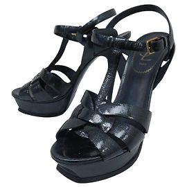 SANDALI TRIBUTE YVES SAINT LAURENT 39 PELLE LUCIDA BLU Blu