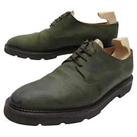 John Lobb-JOHN LOBB MILTON DERBY SHOES 7.5E 41.5 IN KHAKI WAXED SUEDE-Khaki