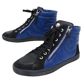 Chanel-CHANEL SHOES G29918 37 BLACK AND BLUE LEATHER SNEAKERS-Other