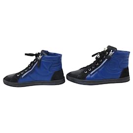 Chanel-CHANEL SHOES G29918 37 BLACK AND BLUE LEATHER SNEAKERS-Other