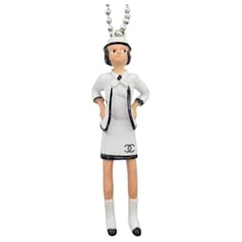 Chanel-CHANEL NECKLACE COCO FIGURINE PENDANT WHITE CHAIN 78CM METAL + NOTEBOOK-White