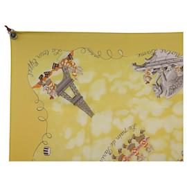 Hermès-RARE HERMES SCARF LES TRIPLES NICOLE LAMBERT 90 CM YELLOW SILK SCARF-Yellow