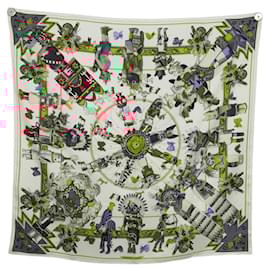 Hermès-HERMES KACHINAS KERMIT OLIVER 90 MULTICOLORED SILK SCARF-Multiple colors