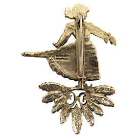 Hermès-VINTAGE HERMES BROOCH PATINEUSE IN GOLDEN METAL AND ENAMEL + ENAMEL BOX-Golden