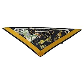 Hermès-HERMES TRIANGLE SCARF ALL IN SQUARE BALI BARRET 110CM SILK + BOX SILK SCARF-Black