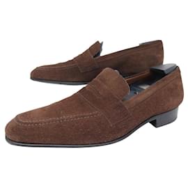 JM Weston-JM WESTON WOOLTON 474 SUEDE LOAFERS 9.5D 43.5 SHOE TREES-Brown