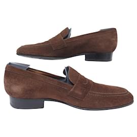 JM Weston-JM WESTON WOOLTON 474 SUEDE LOAFERS 9.5D 43.5 SHOE TREES-Brown