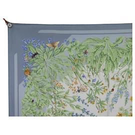 Hermès-HERMES LA PRAIRIE ANTOINE DE JACQUELOT 90 SILK SCARF-Blue