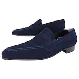 JM Weston-JM WESTON WOOLTON LOAFERS 474 9.5D 43.5 SUEDE SHOE TREES-Navy blue