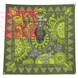 Hermès-NINE VINTAGE HERMES SCARF L'OR DES CHEFS JOACHIM METZ SQUARE 90 SILK SCARF-Red