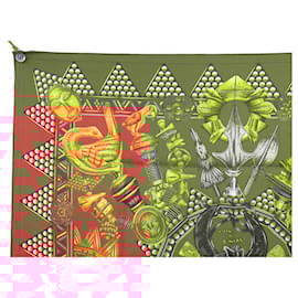 Hermès-NINE VINTAGE HERMES SCARF L'OR DES CHEFS JOACHIM METZ SQUARE 90 SILK SCARF-Red