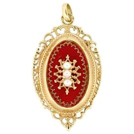 Autre Marque VINTAGE PENDANT BROOCH MEDALLION PHOTO FRAME YELLOW GOLD 18K 5.9G XXTH Golden