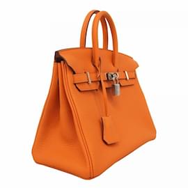Hermès-Hermes Birkin 25 Handbag in Orange Togo Leather-Orange