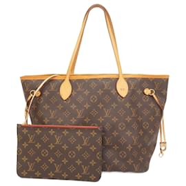 Louis Vuitton-Louis Vuitton Monogram Neverfull MM Tote Bag-Brown,Fuschia