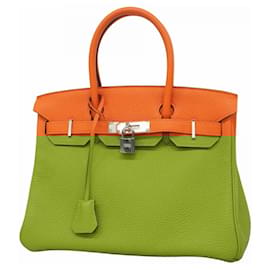 Hermès-Hermes Birkin 30 Handbag in Orange Togo Leather-Orange