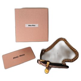 Miu Miu pink leather bracelet + chain, size M. Golden Lavender