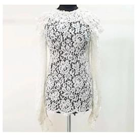 Chanel-Chanel White Floral Lace Blouse Sz.36 Pre-owned-White