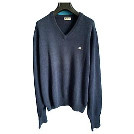 Navyblauer Baumwollpullover mit V-Ausschnitt von Burberrys aus London, Größe 50. Marineblau