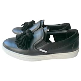Jimmy Choo-JIMMY CHOO Black leather sneakers with tassels size 39 IT-Black