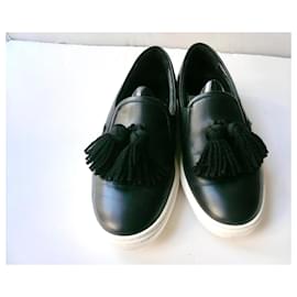 Jimmy Choo-JIMMY CHOO Black leather sneakers with tassels size 39 IT-Black