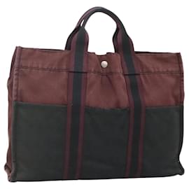 Hermès-HERMES Fourre Tout MM Sac à Main Toile Rouge Vin Auth ti3105-Bordeaux