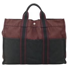 Hermès-HERMES Fourre Tout MM Sac à Main Toile Rouge Vin Auth ti3105-Bordeaux