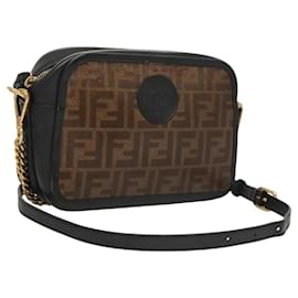 Fendi-Sac à bandoulière en toile Zucca FENDI chaîne marron noir or Auth 122115-Marron,Noir,Doré