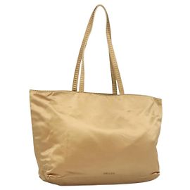 PRADA Tote Bag Satin Champagner Gold Auth 122170 Golden