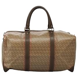 Fendi-Sac Boston Vintage en Toile Zucchino FENDI Beige Auth 122400-Beige