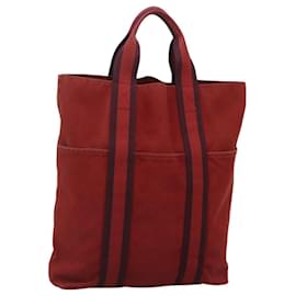 Hermès-HERMES Fourre Tout Cabas Sac Tote en Toile Rouge Auth ti3109-Rouge