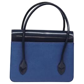 Autre Marque-Burberrys Hand Bag Leather Blue Gold Auth bs25819-Blue,Golden