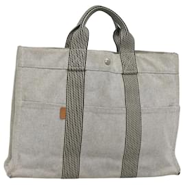 Hermès-HERMES Nouveau Fourre Tout MM Sac à Main Toile Gris Argent Auth bs25765-Marron,Argenté