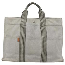 Hermès-HERMES New Fourre Tout MM Hand Bag Canvas Gray Silver Auth bs25765-Brown,Silvery