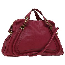 Chloé Bolsa de mão Chloe Paraty em couro 2 vias rosa dourado Auth 124627 Rosa Dourado