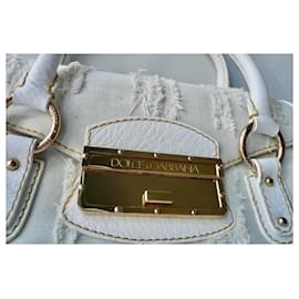 Dolce & Gabbana-DOLCE & GABBANA Sac cuir blanc et bleu denim BON ETAT-Blanc