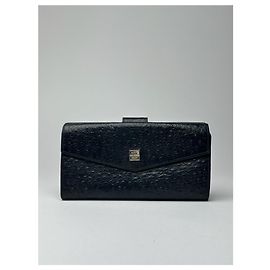 Portafoglio in pelle di struzzo vintage Givenchy nero Nero