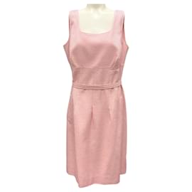 Agnona-Agnona Pink Belted Sleeveless Tweed Dress-Pink