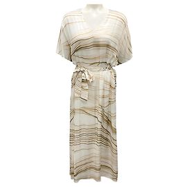 Peserico Easy White / Brown Short Sleeved Belted Midi Dress White