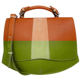 Autre Marque-Caroline De Marchi Cognac Leather Flap Shoulder Bag-Brown