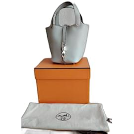 Hermès-HERMÈS PICOTIN LOCK 18 BAG LIGHT BLUE.-Blue,Grey