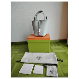 Hermès-HERMÈS PICOTIN LOCK 18 BAG LIGHT BLUE.-Blue,Grey