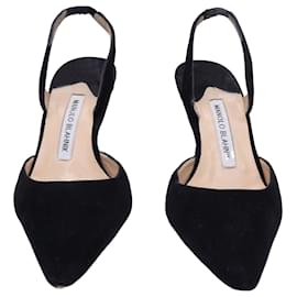 Manolo Blahnik-Manolo Blahnik Carolyne Slingback Pumps in Black Suede-Black