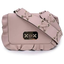 Valentino Garavani-Sac à bandoulière en cuir rose Red Valentino avec volants Rock.-Rose